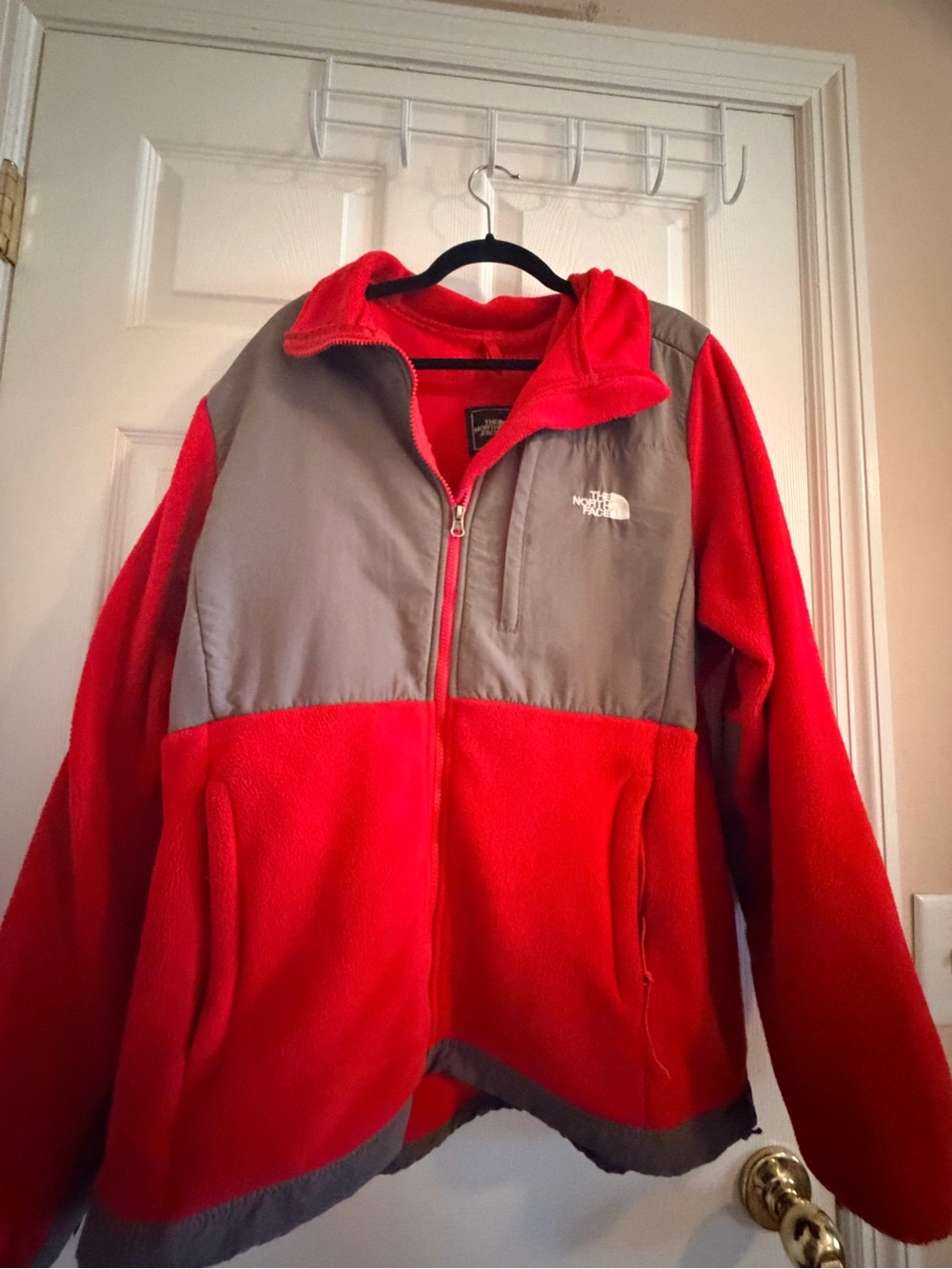 The North Face Kids Red and Gray Puffer-Style Fleece Jacket